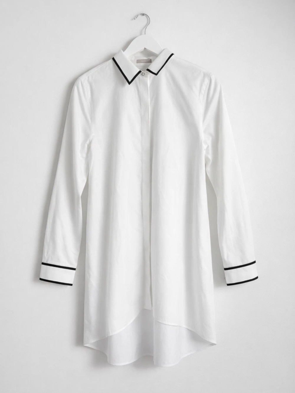 CHICOS Classic White Longline Shirt with Contrast Trim! NWT! L